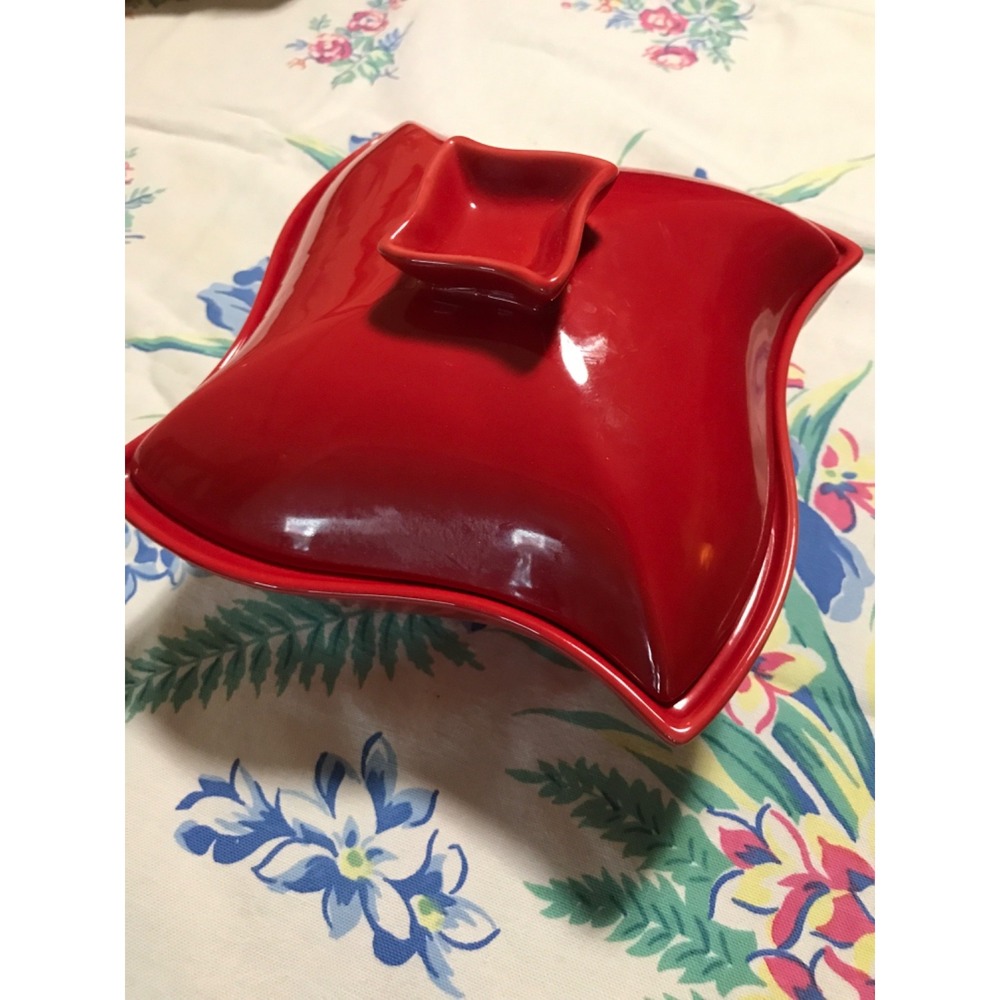 Godinger Sienna Red Pinwheel 1‎ Qt Covered Baking Dish/ Casserole 80s Vintage